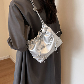[GIRLS GOOB] Women's Mini Ribbon Chain Shoulder Bag, Durable Synthetic Leather - OEM China